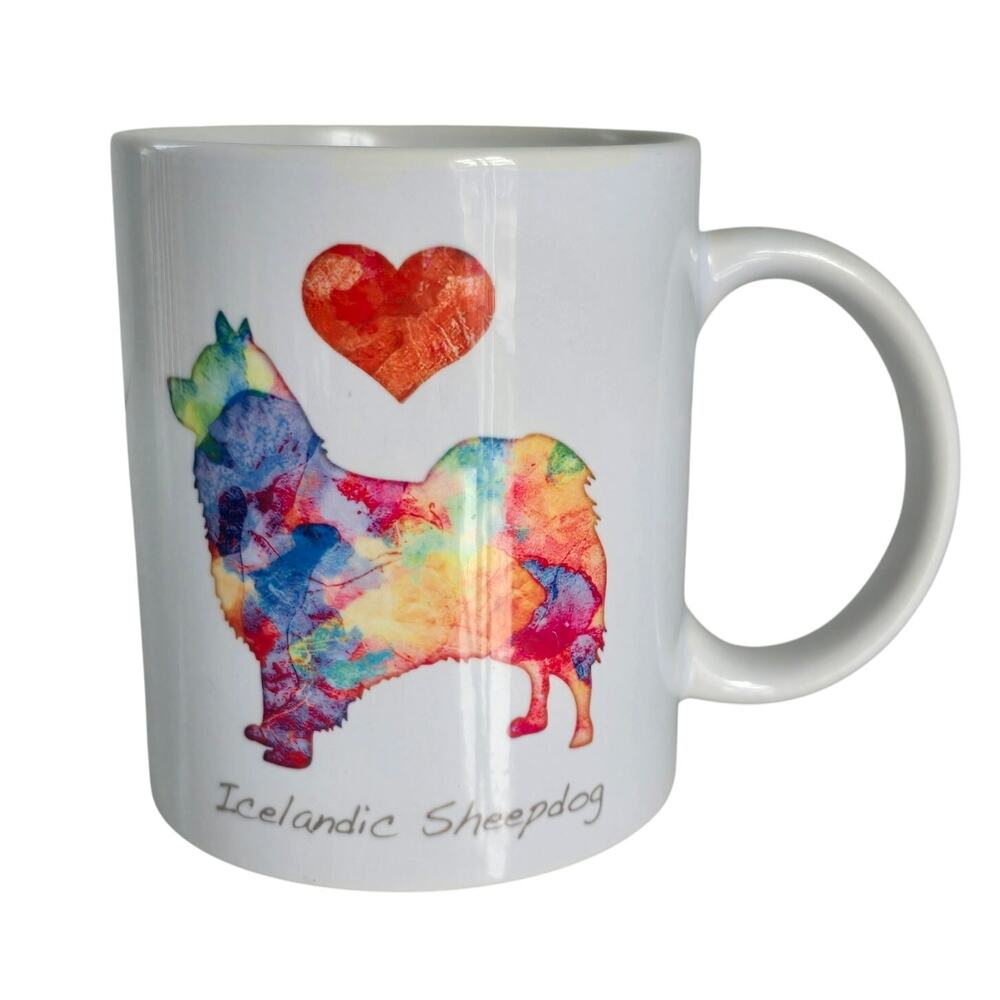 Icelandic Sheepdog Coffee Mug Multicolor Rainbow Heart Dog Lover Coffee Drinker